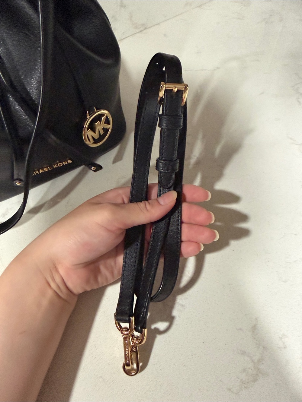 Michael Kors Black Leather Mini Drawstring Bucket Bag with Gold Hardware - Picture 5 of 7